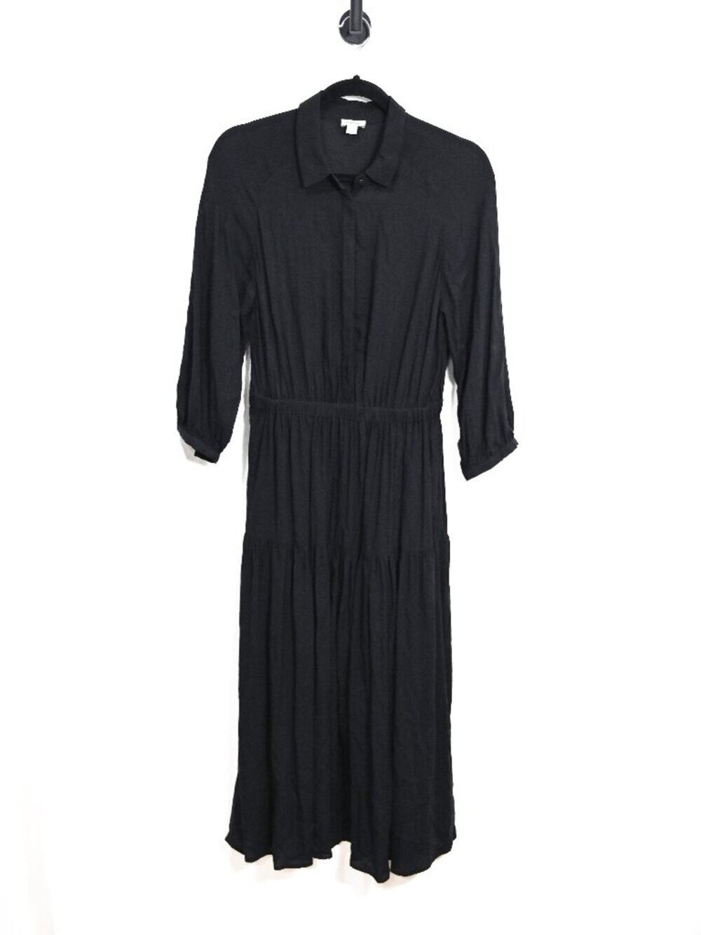 Cuyana Small Black Cotton Button Midi Shirt Dress